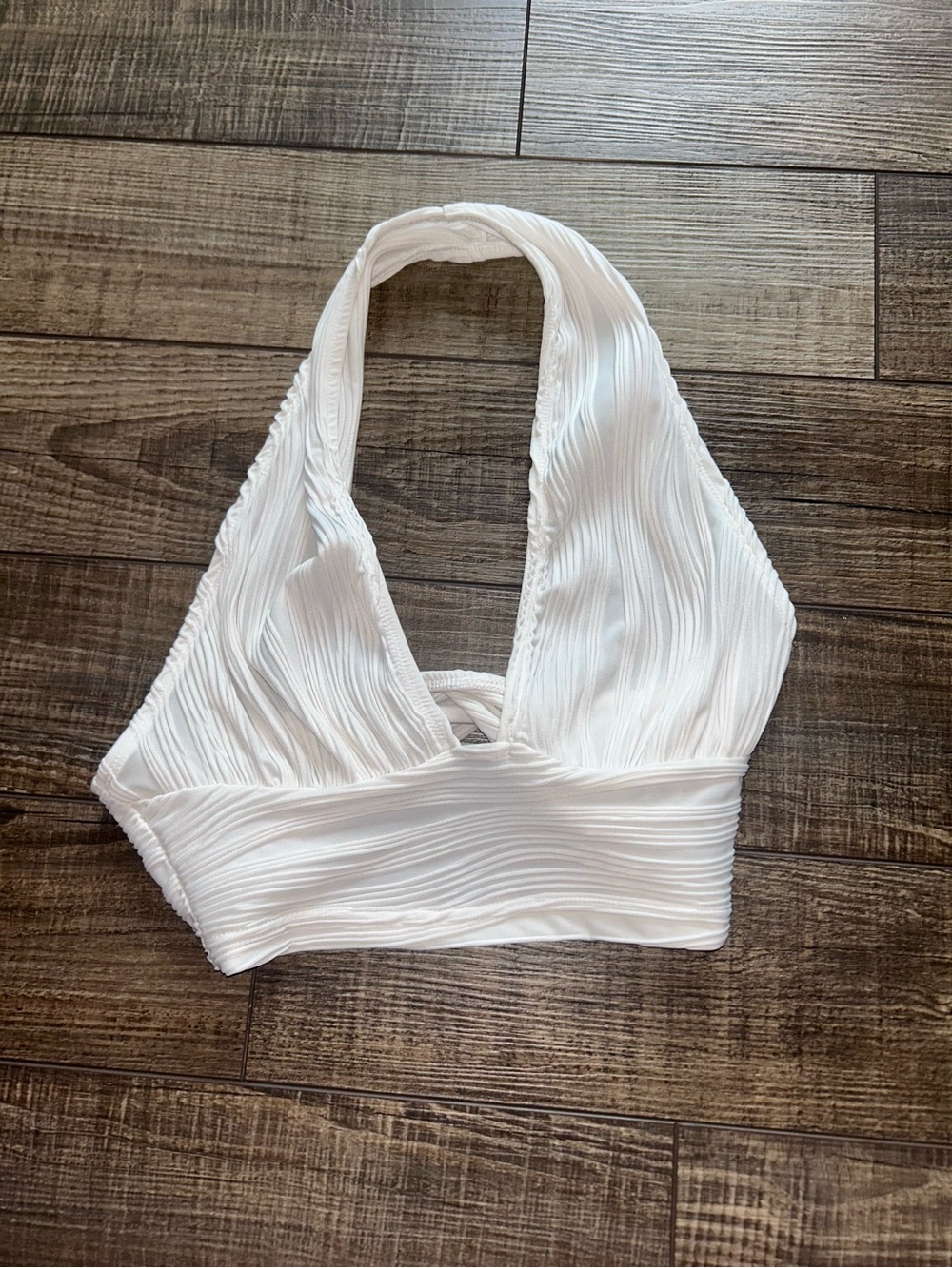 White Textured Halter Tank Top